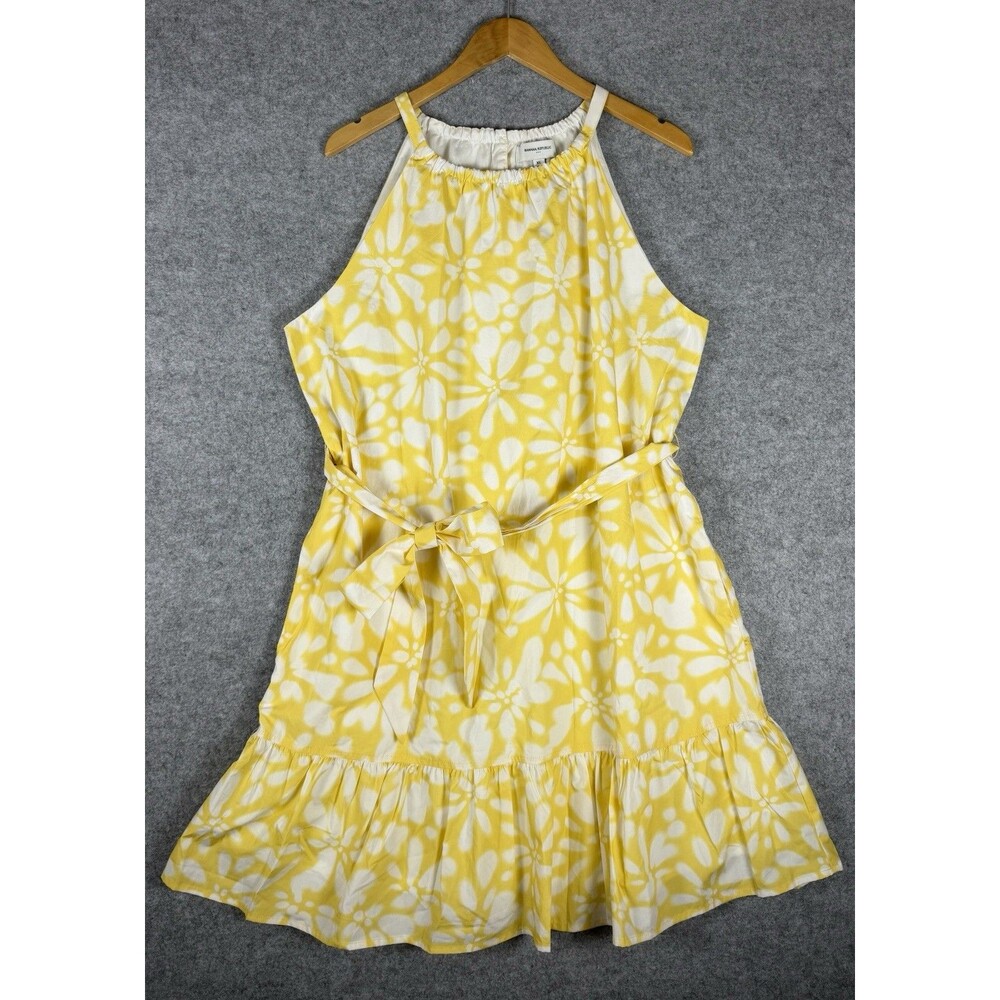 Banana Republic Poplin Tiered Yellow Floral Mini Halter Dress Size XL